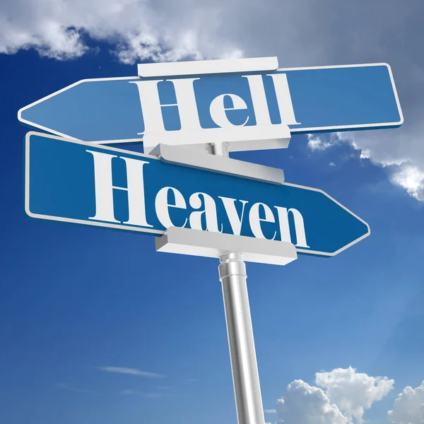 Hell Heaven Signs Blue Sky Rendering — Stock Photo, Image