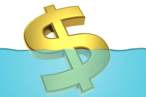 Sinking Dollar Sign Symbol Global Financiall Crisis Rendering — Zdjęcie stockowe