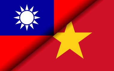 Flags of the Taiwan and Vietnam divided diagonally. 3D rendering