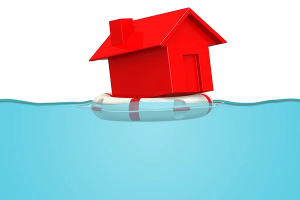 Small House Lifebuoy Real Estate Crisis Rendering — Zdjęcie stockowe