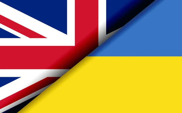 Flags Britain Ukraine Divided Diagonally Rendering — 스톡 사진