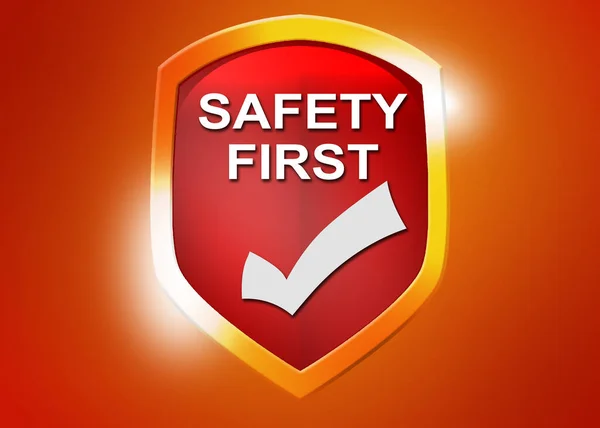 Safety First shield sign with checkmark, 3d rendering