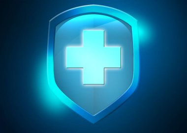 Medical health protection shield with cross, 3d rendering