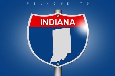 Indiana on highway road sign over blue background, 3d rendering 
