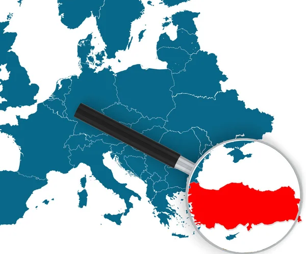 Magnifying glass pointing at Turkey map. 3d rendering