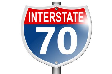 Interstate highway 70 road sign isolated on white background, 3d rendering 