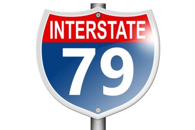 Interstate highway 79 road sign isolated on white background, 3d rendering 