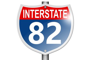 Interstate highway 82 road sign isolated on white background, 3d rendering 