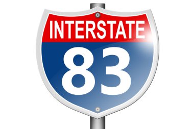 Interstate highway 83 road sign isolated on white background, 3d rendering 