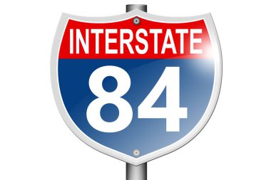 Interstate highway 84 road sign isolated on white background, 3d rendering 
