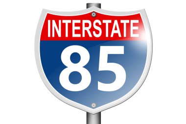Interstate highway 85 road sign isolated on white background, 3d rendering 