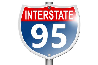 Interstate highway 95 road sign isolated on white background, 3d rendering 