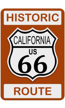 Route 66 old historic traffic sign with California state, 3d rendering
