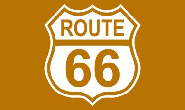 US route 66 sign, shield sign with route number and text, 3d rendering