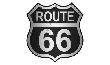 US route 66 sign, shield sign with route number and text, 3d rendering