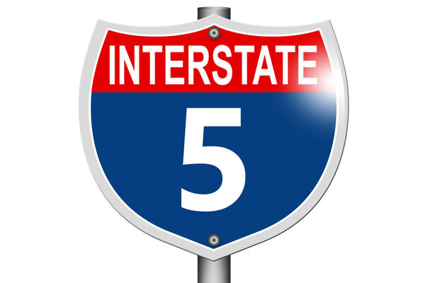 Interstate highway 5 road sign isolated on white background, 3d rendering 