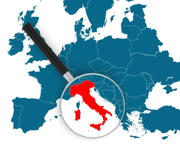 Magnifying Glass Pointing Italy Map Rendering — Stockfoto
