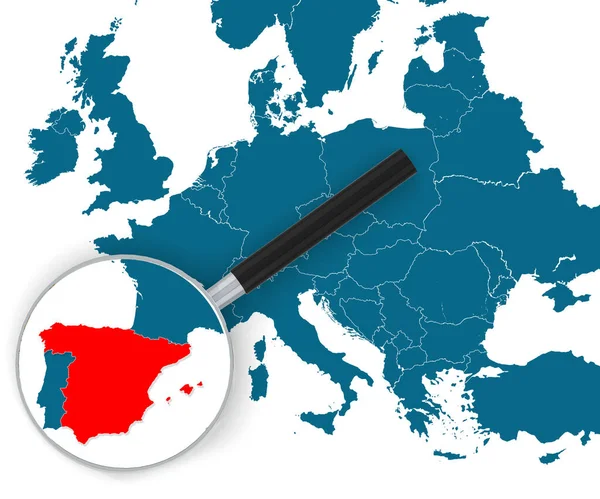 Magnifying Glass Pointing Spain Map Rendering — Stockfoto
