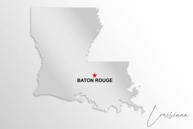 Louisiana haritası beyaz arkaplanda izole edildi, 3 boyutlu görüntüleme 