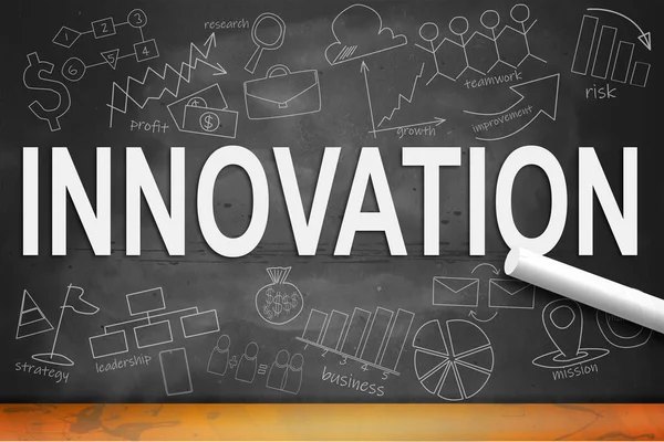 Inovação Ideias Inovadoras Conceito Chalkboard Renderização — Fotografia de Stock