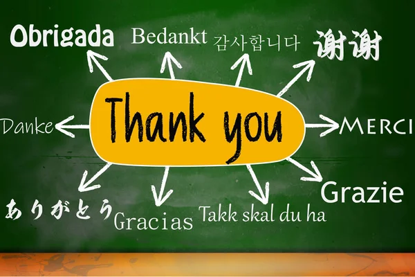 Thank You Different Languages Chalkboard Rendering — стоковое фото