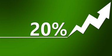  Artan fiyatlar veya yükselen enflasyon, yükselen ok ve yüzde 20 kelime, 3D yorumlama