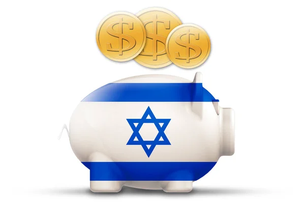 Hucha Con Bandera Isreal Moneda Oro Renderizado — Foto de Stock