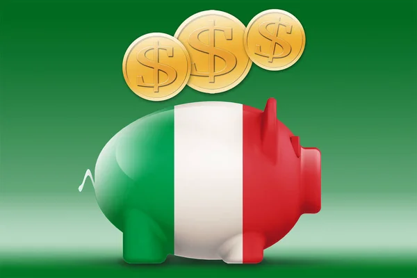 Svin Bank Med Italien Flagga Och Guldmynt Konvertering — Stockfoto