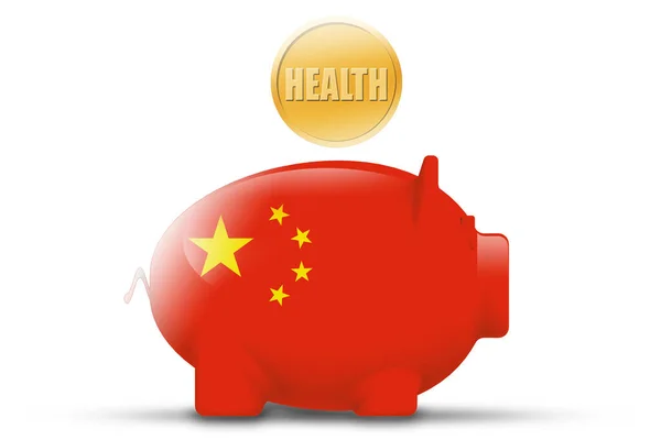 中国国旗と金貨と貯金箱と健康の概念 3Dレンダリング — ストック写真