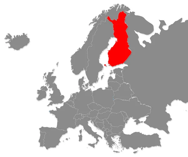 Mapa Finska Zvýrazněná Červeně Mapě Evropy Vykreslování — Stock fotografie