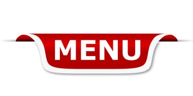 Menü sözcüğüyle kırmızı pankart, 3B renderin