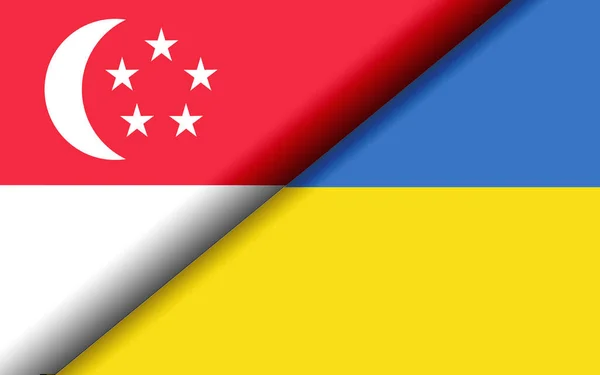 싱가포르와 우크라이나 국기는 대각선으로 나누어 렌더링 — 스톡 사진