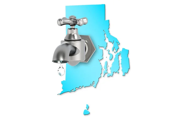 Карта Род Айленда Водяным Краном Концепции Дефицита Воды Рендеринг — стоковое фото