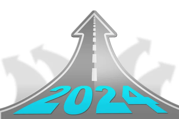 Ano 2024 Palavra Uma Estrada Estrada Subindo Renderização — Fotografia de Stock