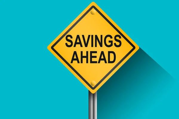 Savings Ahead Word Yellow Road Sign Rendering — Stock Photo, Image