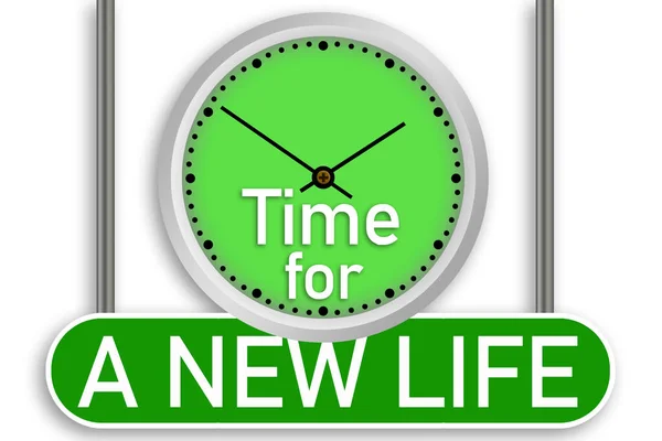 Tiempo Para Nuevo Mensaje Texto Vida Con Reloj Tablero Muestra — Foto de Stock