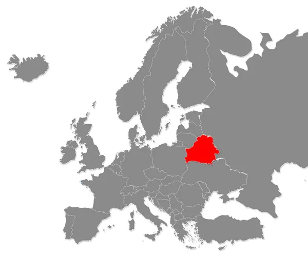 Карта Беларуси Отмечена Красным Цветом Карте Европы Рендеринг — стоковое фото