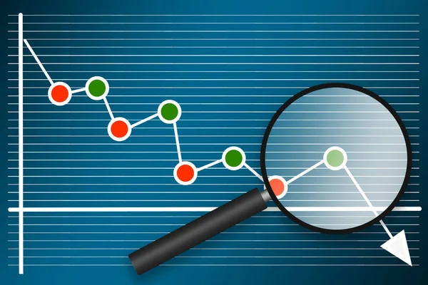 Analysis Arrow Chart Magnifying Glass Rendering — Stock Photo, Image