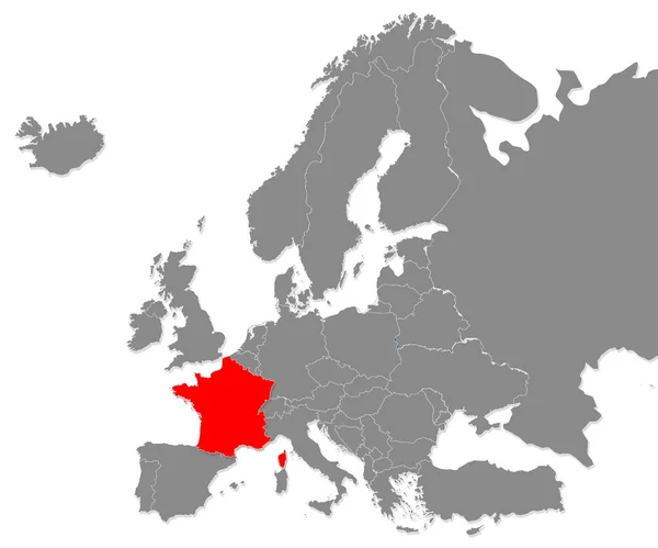 Fransa Haritası Avrupa Haritasında Kırmızı Ile Işaretlenmiş Oluşturma — Stok fotoğraf