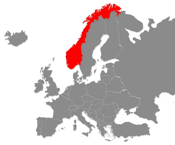 Mapa Noruega Resaltado Con Rojo Europa Mapa Renderizado — Foto de Stock