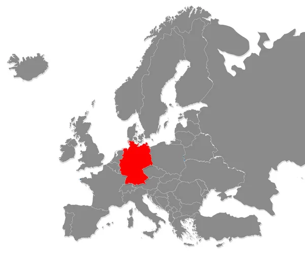 Carte Allemagne Rouge Sur Carte Europe Rendu — Photo