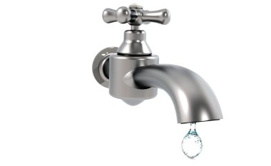 Su musluğu beyaz arkaplanda izole edildi, 3 boyutlu görüntüleme