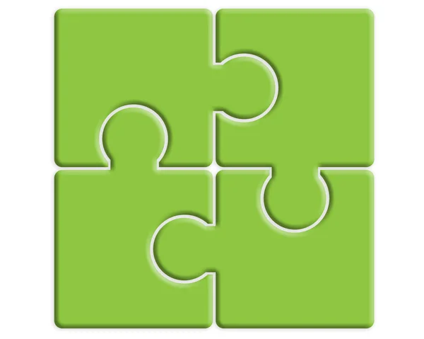 Green Four Pieces Jigsaw Puzzle Isolated Rendering — Stock Photo, Image