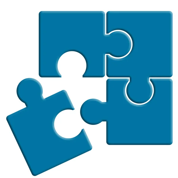 Blue Four Piece Flat Puzzle Rendering — Stock Photo, Image