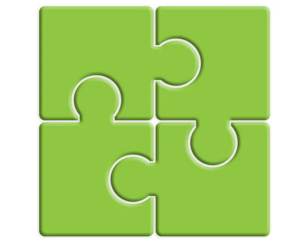 Green Four Pieces Jigsaw Puzzle Isolated Rendering — Stock Photo, Image
