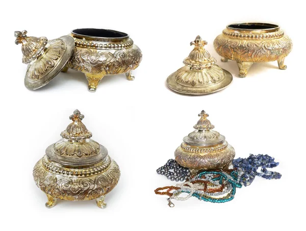 vintage eski püskü Telkari takı kutusu üzerinde beyaz izole