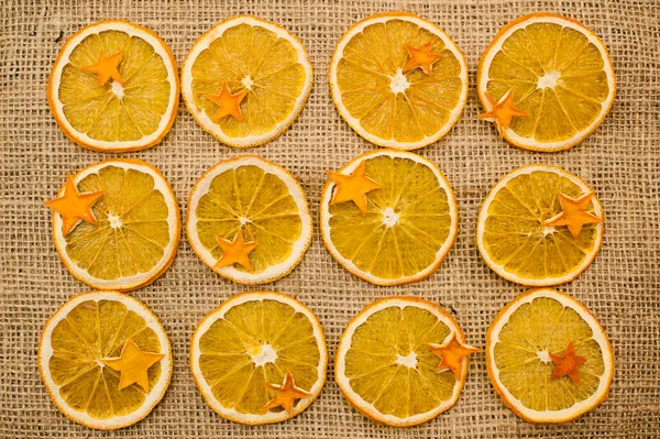 Stars Made Dried Orange Peel Dried Orange Slices Linen Cloth — Stock Photo, Image