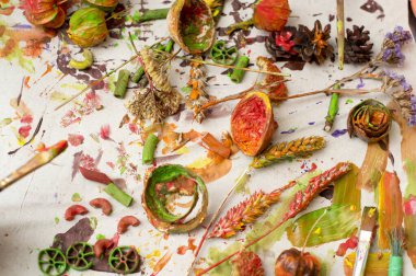 Making colored palm. Bouquet of dried bends and flowers. An Easter palm is a traditional Polish and Lithuanian symbolic decoration associated with Palm Sunday.
