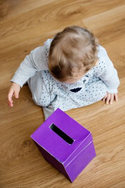 Para kutusu. Genç ekonomist para biriktirme kutusuna oyuncak paralar yerleştiriyor. Yatırım, ekonomi, enflasyon, bankacılık. Emeklilik ve emeklilik planlama. Para üretimi, iş dili.