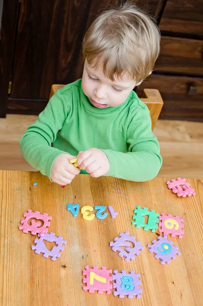 two year boy plays with Foam Puzzle Mat Learning numbers. counting Study Kids numeric Floor Play toy Education Learning Toys